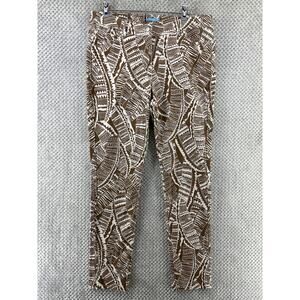 J.McLaughlin Pants Women 12 Brown White Leaves MidRise Slim Leg Stretch Pockets